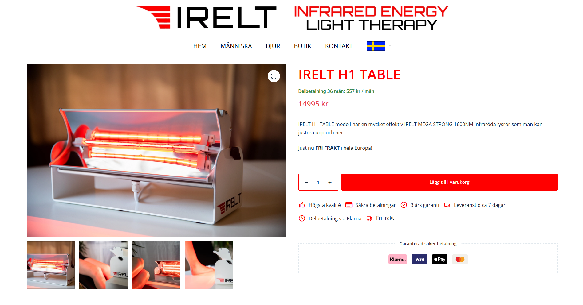 Skärmdump på IRELT H1 TABLE från IRELT e-handel